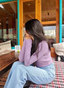 Purple Ribbed Long Sleeve Top