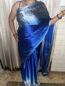Satin Elegant Blue Polka Dot Saree