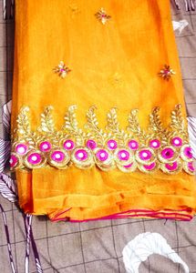 Embroidered new mirror work saree