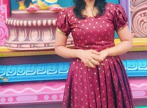 Meroon And Golden Print Pattupavada Set