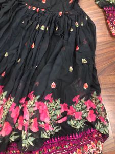 Black Floral Print Ethnic Gown