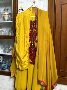Mustard Yellow Anarkali Gown With Pant &amp;dupatta