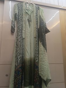double shade gown with joint shrug and dupatta