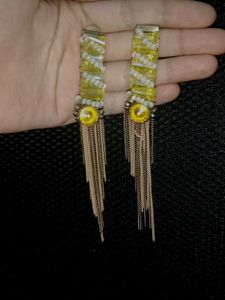 Yellow Beaded Drop Earrings