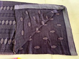 Wine-Purple Cotton Linen Saree