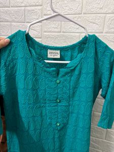 Teal Embroidered Kurti