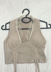 Lace Trim Drawstring Crop Top