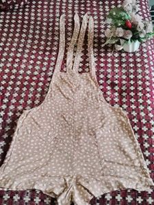 Beige Polka Dot Short Jumpsuit -Lightweight