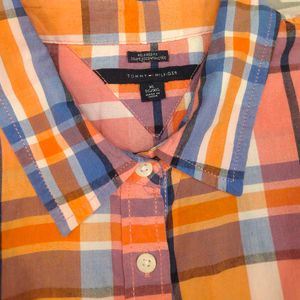 Tommy Hilfiger Size XL Top Plaid Orange Pink Blue