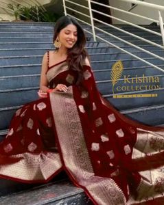 Elegant Maroon Banarasi Saree