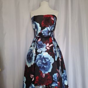 High Low Strapless Floral Dress