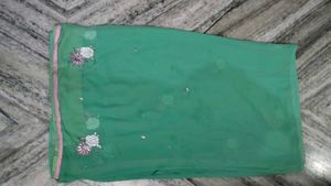 Elegant Green Floral Saree(with blouse)