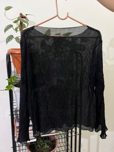 Black Pleated Long Sleeve Top