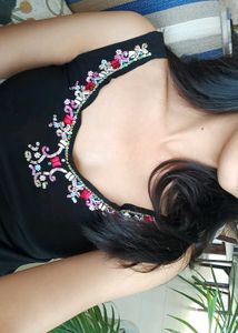 Black Embellishments Back Tie Top