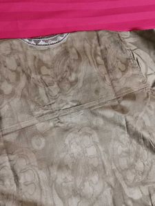 Women Beige Embroidered Silk Straight Kurta