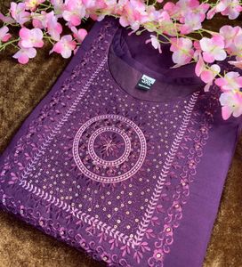 Plum Embroidered Kurti With Lining