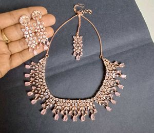 Rose Gold Necklace Set With Earring