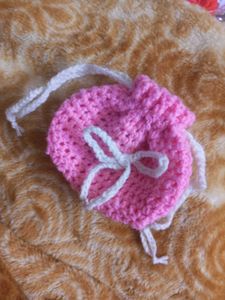 Crochet drawstring Pink Pouch