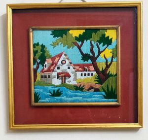 Framed Stitched ArtworOf Lakeside Home- 8*10inch