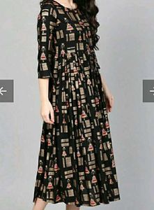 Black Printed 3/4 Sleeve Maxi Dress
