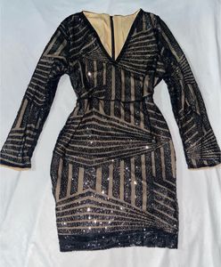 URBANIC Black And Nude Sequinned Bodycon Dress