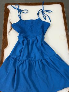 Blue Tie Strap Tiered Dress