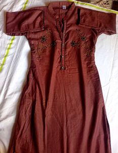 Cotton Collar Kurti With Beads Work