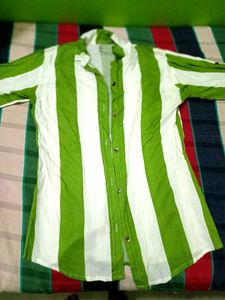 Green &amp; White Striped Button-Down Shirt