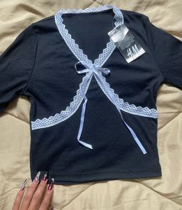 Lace Trim Bow Tie Crop Top