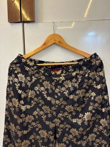 Floral Print Black And Golden Cord Set