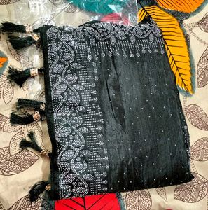 Black Embellished Saree with Blouse Piece