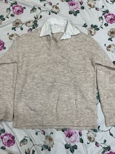 Beige V-Neck Sweater