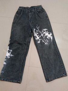 Grunge Graphic Print Wide Leg Jeans