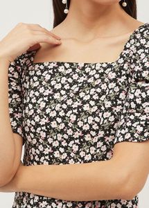 Black Floral A-line Dress