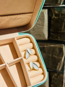 Grey and White Leaf Stud Earrings