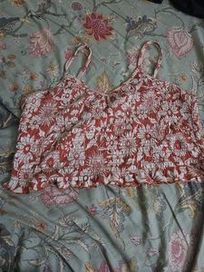 American Eagle Floral Orange Crop Top