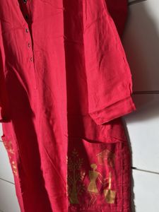 Unique Gold Worley Print Kurti 2 Pocket In Front