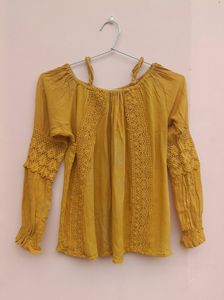 Mustard colour cotton top for women