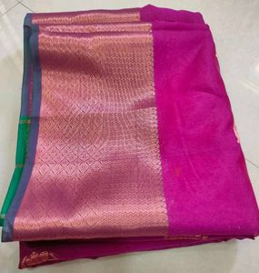 Purple, Green &amp; Gold Kora Saree