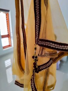 Elegant Maroon &amp; Gold Kurti Skirt Set Duppatta