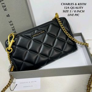 CHARLES &amp; KEITH QUILTED SLING WALLET WD CHAIN