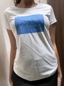 White Unisex Tee with Blue Graphic
