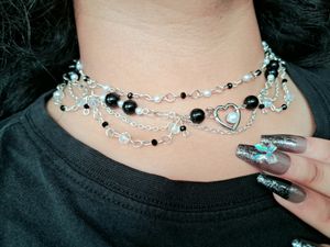 Aesthetic Cute Heart Double Layered Necklace🖤🤍✨️