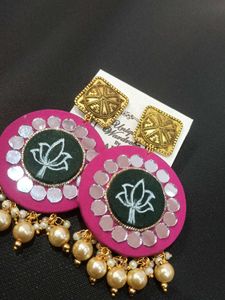 Hand painted Lotus Design Earrings