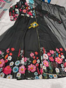 Floral Print Black Anarkali Suit