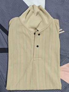 Beige Striped Polo Shirt