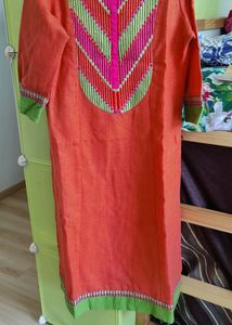 Cotton Orange Pink Suit, Chudidar, Dupatta