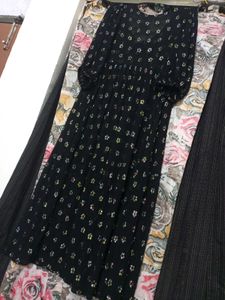 🤩Metallic Floral Jacquard &amp; Tie Back Black Dress