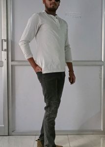 WHITE HENLEY FULL T-SHIRT