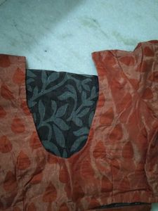 Brown Saree With Long Brick Red Border